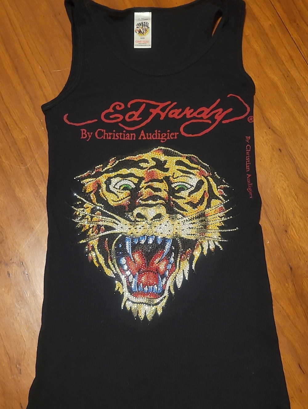Ed Hardy Black Tank with Rhinestone Tiger Design